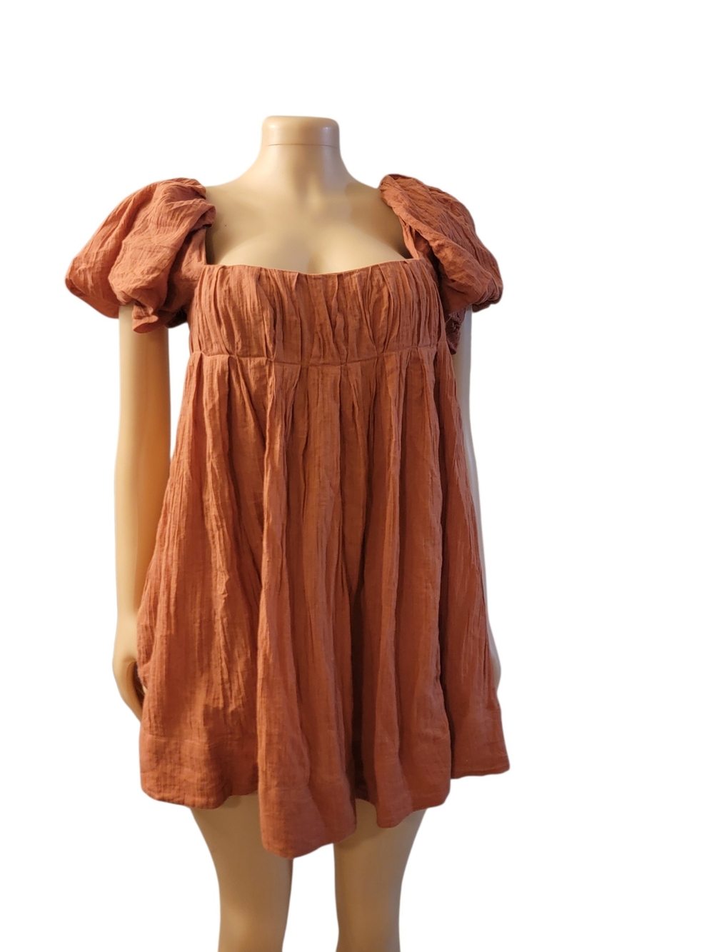 Free People Rust Puff-Sleeve Mini Dress